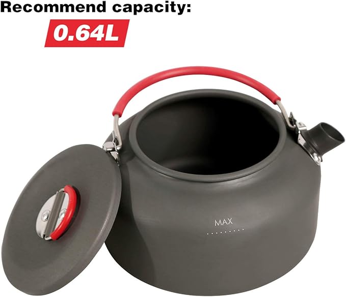 REDCAMP 0.8L Mini Outdoor Camping Kettle, Aluminum Water Pot with Carrying Bag, Compact Lightweight