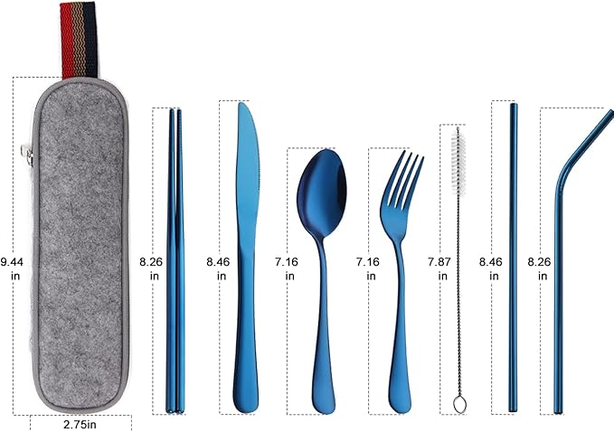 DEVICO Portable Utensils, Travel Camping Cutlery Set, 8-Piece including Knife Fork Spoon Chopsticks