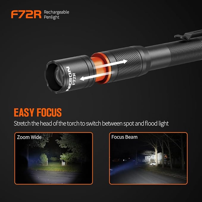 NICRON F72R Pen Light, Pocket Flashlight with Clip,5 Modes 450 lumens mini Rechargeable Flashlight