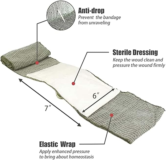 RHINO RESCUE 6" Israeli Style Emergency Bandage, Compression Trauma Wound Dressing, Medical Sterile