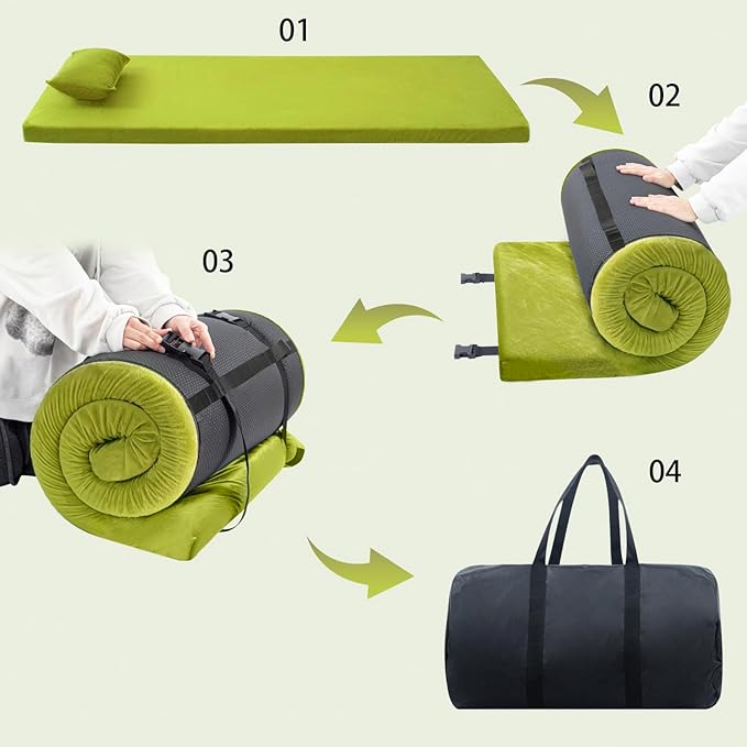 Sleeping Pad,3-inch Thick Memory Foam Camping Mattress,Portable Roll-Up Mat for