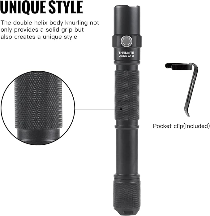 ThruNite Archer 2A C LED Rechargeable Flashlight, High 1000 Lumens AA Flashlight with Lanyard, IPX8