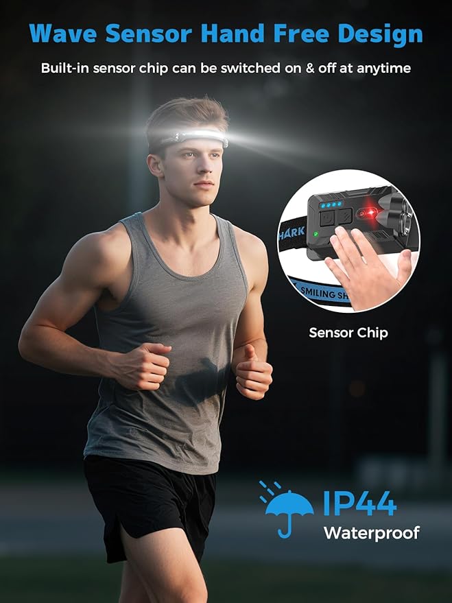 Smiling Shark TD-0123-S Headlamp, 2400mAh Ultra-Bright Head Lamp Flashlight Rechargeable with