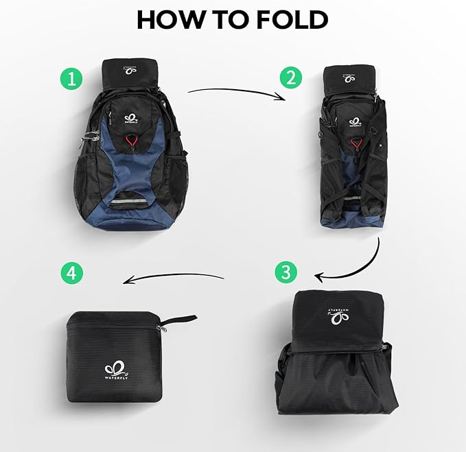 WATERFLY Lightweight Packable Hiking Backpack: 30L Foldable Travel Daypack Ultralight Camping Day
