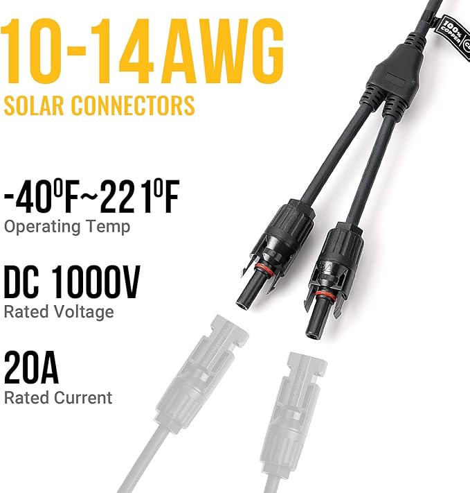 BougeRV 4 Pairs Solar Y Branch Connectors Solar Panel Parallel Adapter Cable 1 to 2 Wire Plug Tool