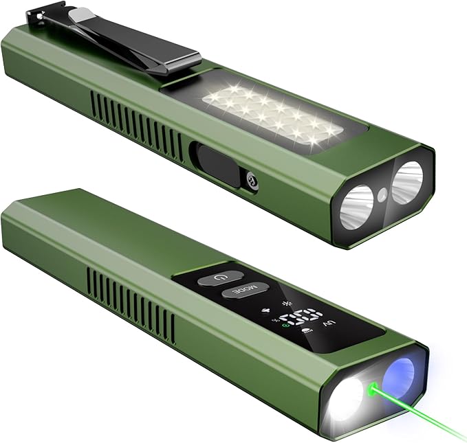 EDC Flashlight 4 in 1 Pocket Magnetic Slim Flat Flashlight High Lumens Work Light with Green Beam &