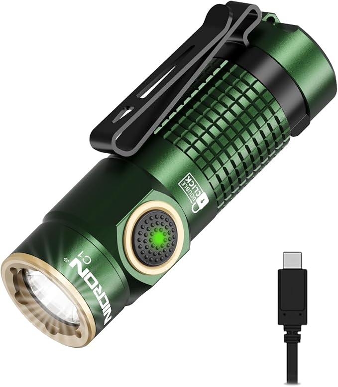 NICRON C1 EDC Flashlight Rechargeable, 1200 High Lumens Type C Charging Pocket Light with Tail