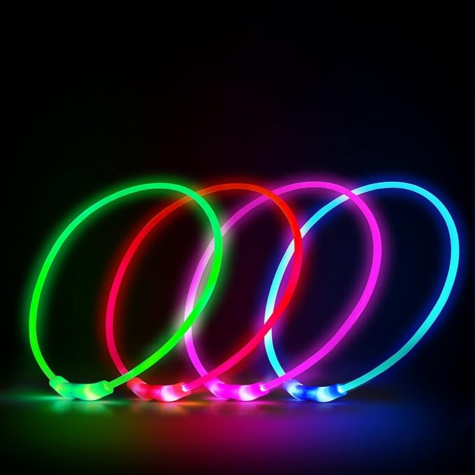 LED Dog Collar, Rechargeable Light Up Dog Collars,IP67 Waterproof Dog Lights for Night
