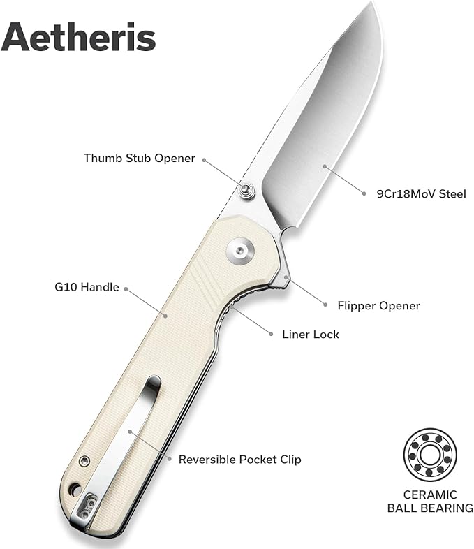 SENCUT Aetheris Pocket Knife, EDC Folding Knife with 3.68'' 9Cr18MoV Blade & G10 Handle, Reversible