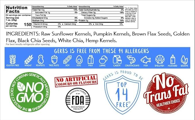 GERBS Raw Super 7 Seed Snack Trail Mix 4 LBS. | Top 14 Food Allergy Free | Resealable Bulk Bag |
