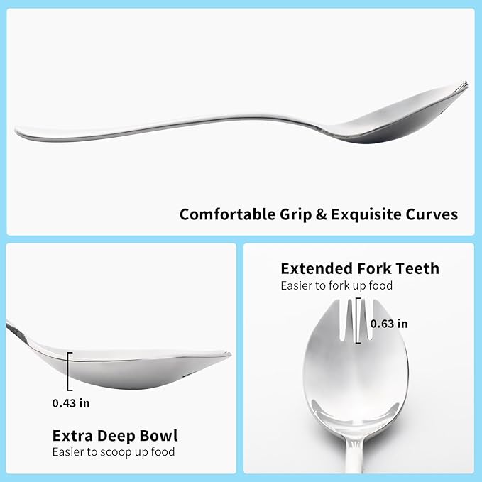 Alata Sporks, 4-Pack Food-grade Stainless Steel Sporks, 7.4 Inches Long Handle Salad Forks For