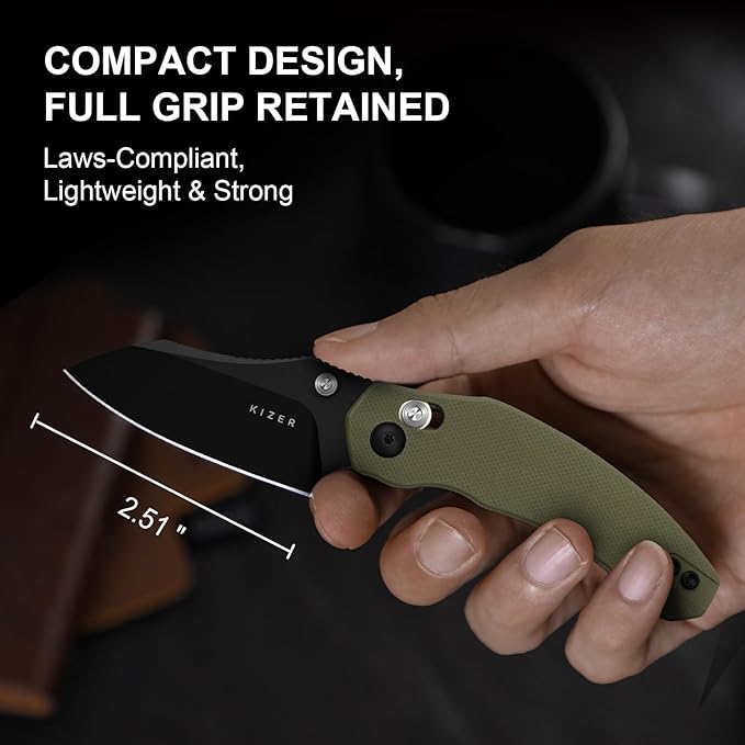 Kizer Mini Bulldog Pocket Knife, 2.5??D2 Sheepsfoot Blade Folding Knife, G10 Handle Clutch Lock