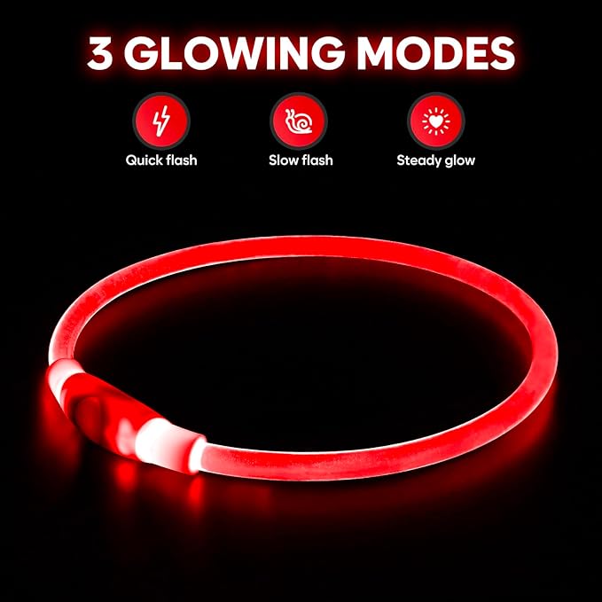 HIGO LED Dog Collar Light - USB Rechargeable Light Up Dog Collars, DIY Flash LED Dog Necklace for
