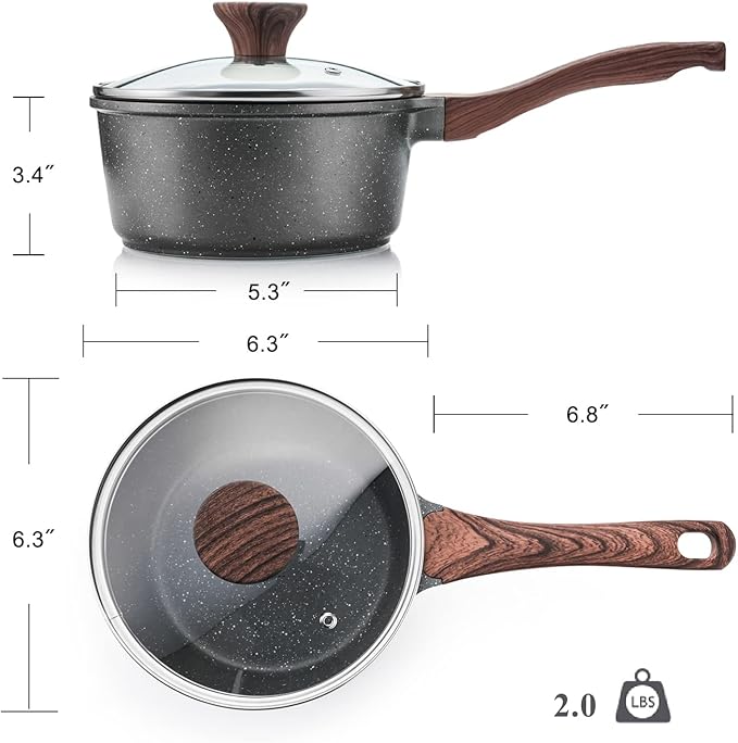 SENSARTE Nonstick Saucepan with Lid, 1.5 Quarts Small Pot with Swiss Granite Coating, Stay-cool