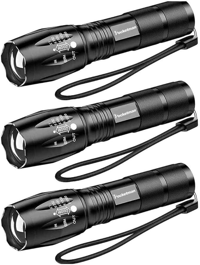Pocketman LED Flashlight Handheld Torch with 5 Modes (3 Pack)