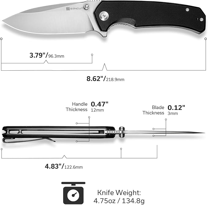 SENCUT Skarnax Pocket Knife for Men, Folding Knife with 3.79" 9Cr18MoV Blade & G10 Handle