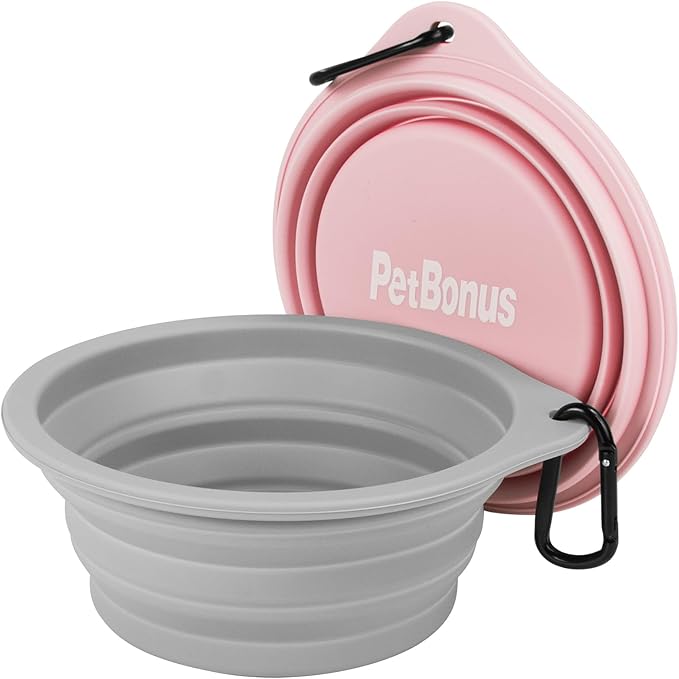 PetBonus 2-Pack Large Silicone Collapsible Dog Bowls, 34oz/1000ml BPA Free Portable Foldable Travel