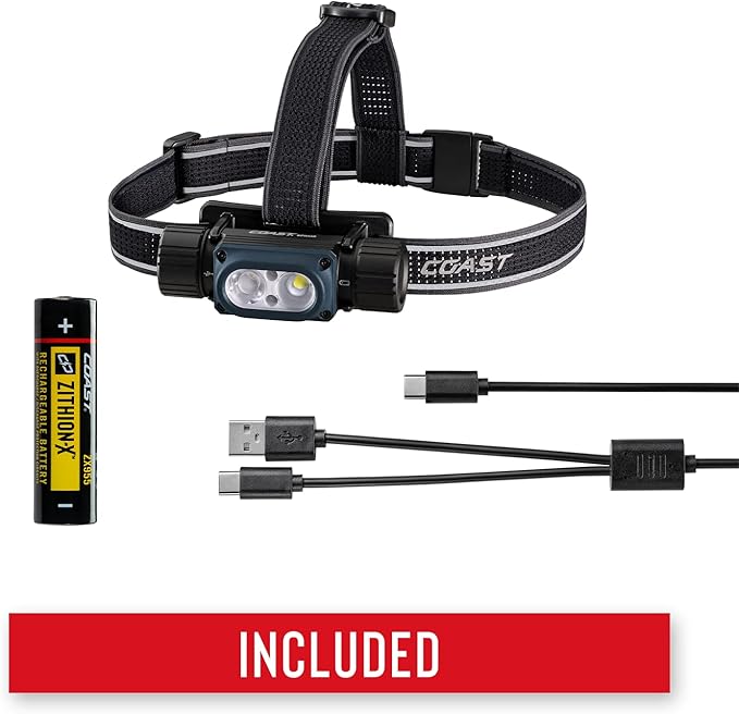 Coast WPH34R 2000 Lumen Waterproof Ultra Bright IP68 USB Rechargeable-Dual Power Headlamp, 6 Modes