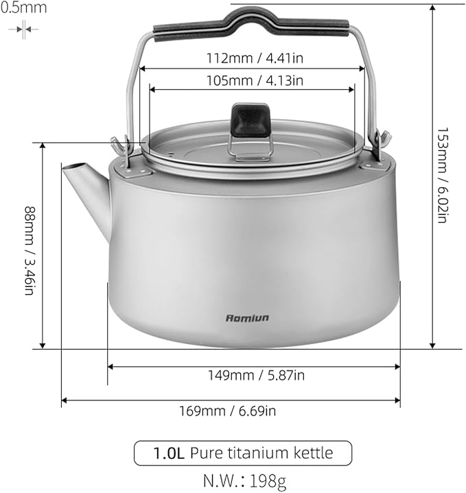 Camping Kettle Titanium Camp Tea Coffee Pot Portable Lightweight Tea Kettle Teapot Fast Heating