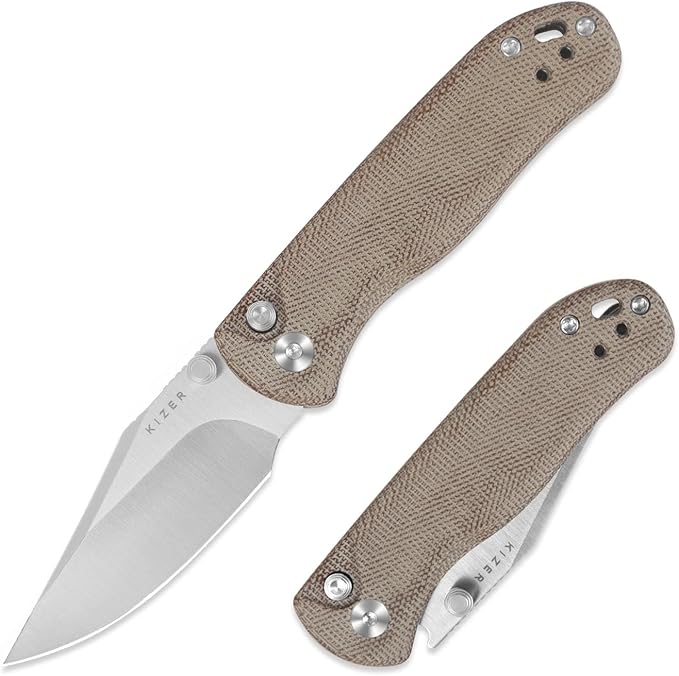 Kizer Drop Bear 2 Pocket Knife, 2.96" Nitro-V Clip Point Blade Folding Knife with Brown Micarta