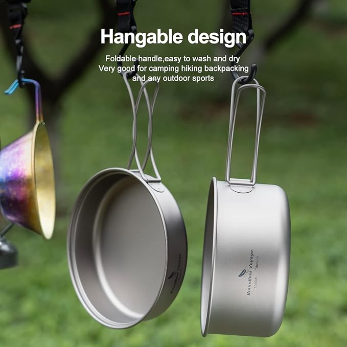 iBasingo Backpacking Cookset Titanium Camping Pots Set Ultralight Outdoor Picnic Pots Pans with