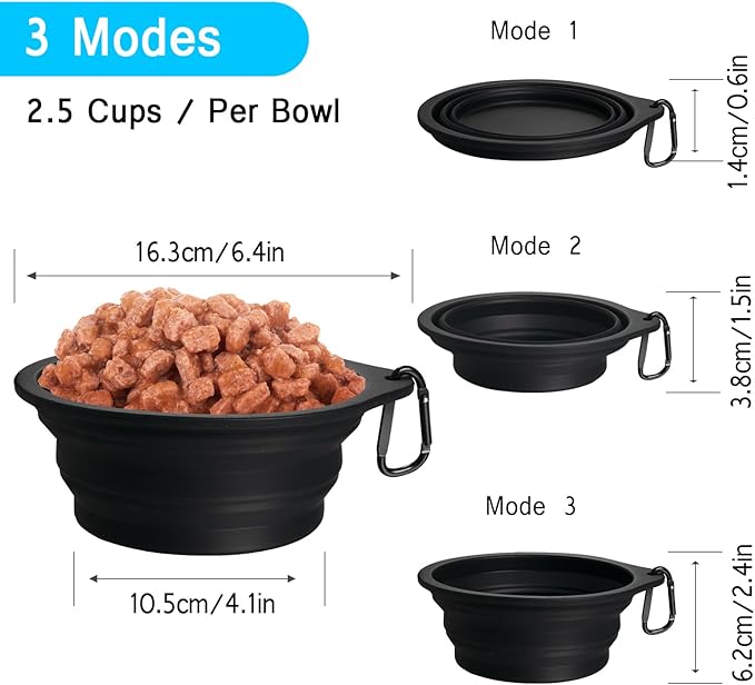 PetBonus 2-Pack Silicone Collapsible Dog Bowls, BPA Free Dishwasher Safe, Portable Foldable