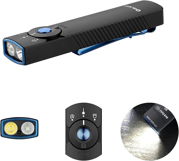 OLIGHT Arkfeld Pro Rechargeable EDC Flat Flashlight with Green Beam, UV and White LED Combo, 1300
