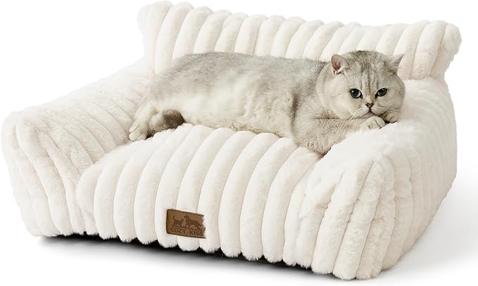 Cute Cat Couch, Premium Plush Faux Fur Pet Couch Bed, Ultra-Soft Pet Furniture for Cats & Small
