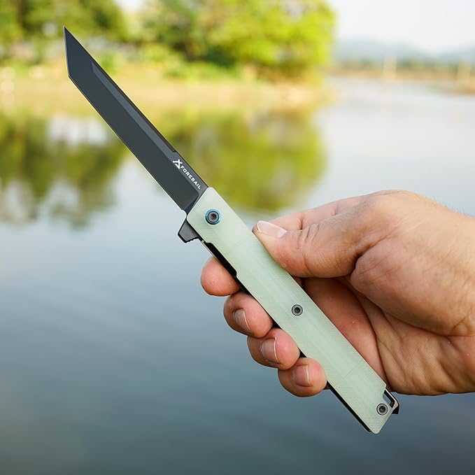 Flipper Pocket Folding Knife,DC53 Steel Blade and G10 Handle. With pocket clip and glass