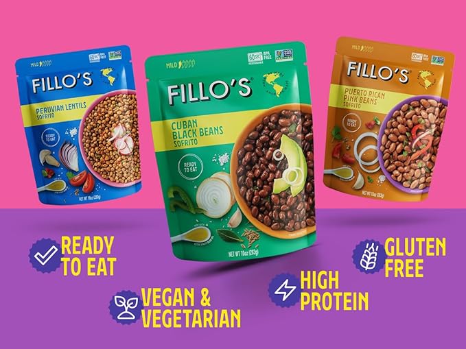 Fillo's Ready to Eat Beans Variety Pack | Black Beans, Lentils, & Pink Beans | Gluten-Free