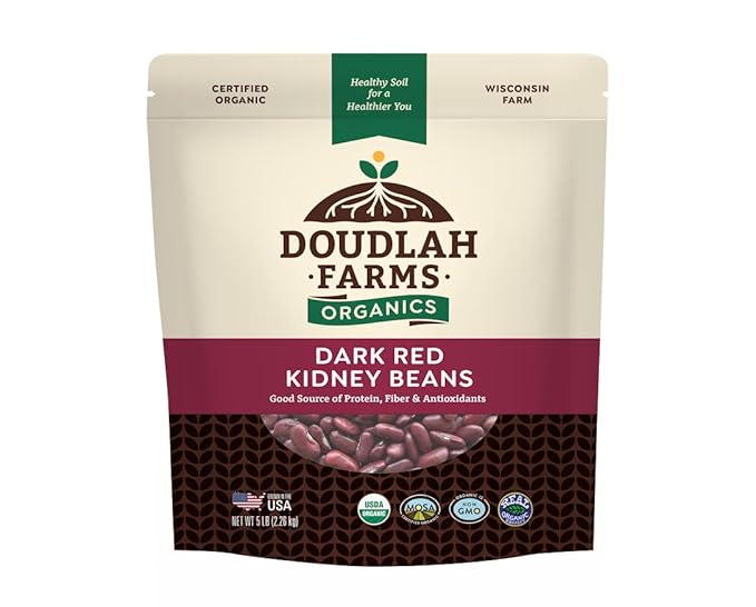 Organic Dried Dark Red Kidney Beans 5 lb - Non-GMO, USDA Organic, Farmed From Regenerative Soil