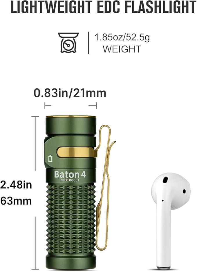 OLIGHT Baton4 Rechargeable EDC Flashlight, LED Pocket Light 1300 Lumens with Magnetic Charging