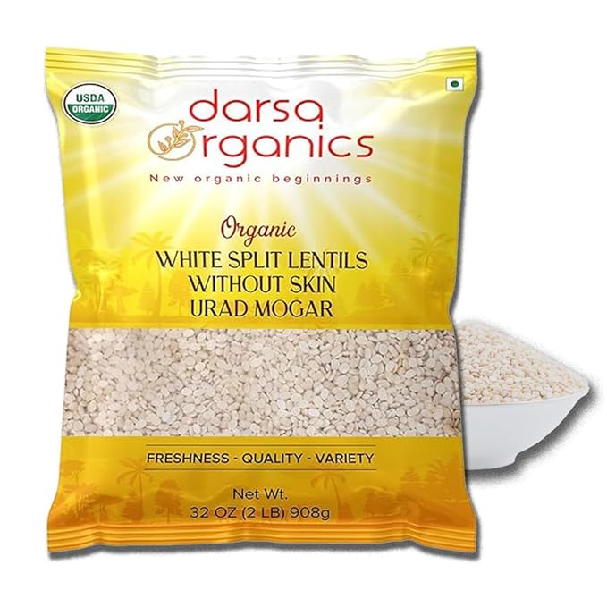 Darsa Organics Urad Dal Split Without Skin (Urad Mogar) 2lb ??USDA Organic White Matpe Split