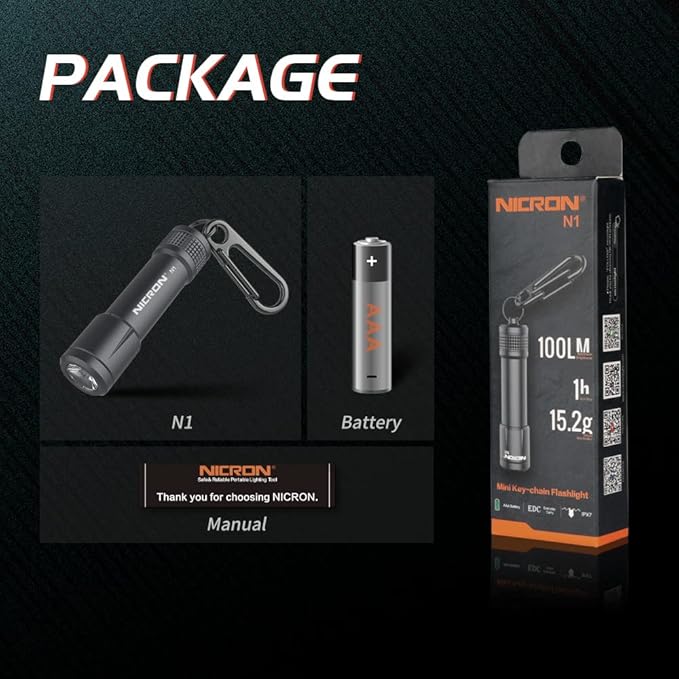 NICRON EDC Keychain Flashlight N1 Mini LED Light with AAA Battery, Portable Mini Light IPX7