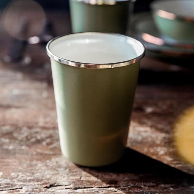 Barebones 2-Tone Enamel Cup Set - Set of 2, 14 oz Mugs - Enamelware Mugs - Durable Kitchen or