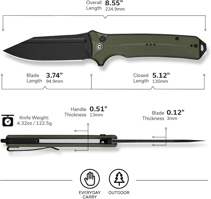 CIVIVI Neurohaptic Pocket Knife for EDC, Folding Knife with 3.74'' Nitro-V Blade G10 Handle