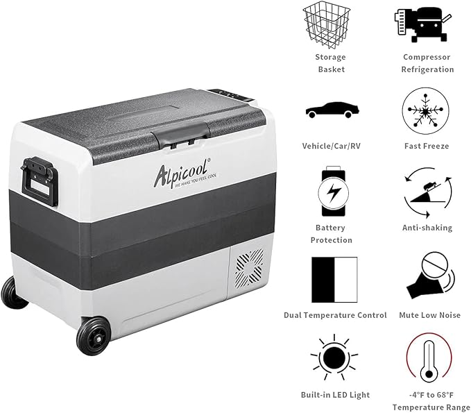 Alpicool T60 Dual Temperature Control 12 Volt Refrigerator 63 Quart Portable Car Fridge Freezer
