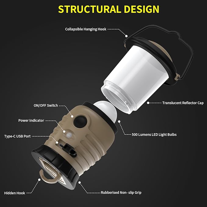 Camping Lantern Rechargeable, Portable LED Camping Lantern - Battery Tent Light with 4 Modes for