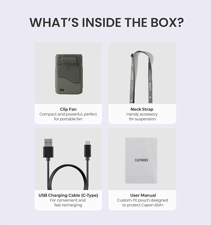 Claymore Clip Fan Khaki ??Portable Rechargeable Neck Waist Wearable Fan with 5200mAh Battery