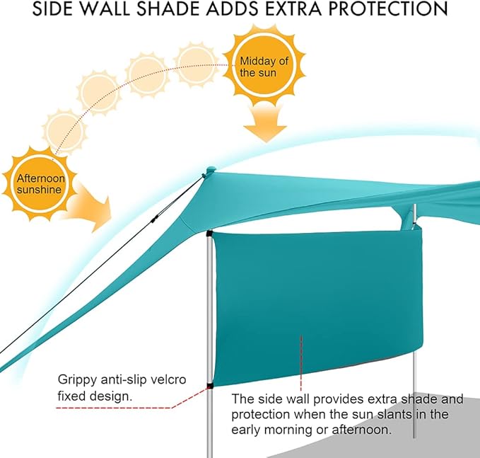 Beach Canopy Tent Shade with Sidewalls 10x10FT, 6.6FT Tall, UPF50+ Sun Shelter, Windproof & Water