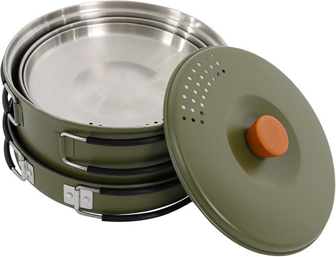 Camping Cookware Set, Camping Cooking Set,304 Stainless Steel Camping Pots &Frying Pan Set,Campfire