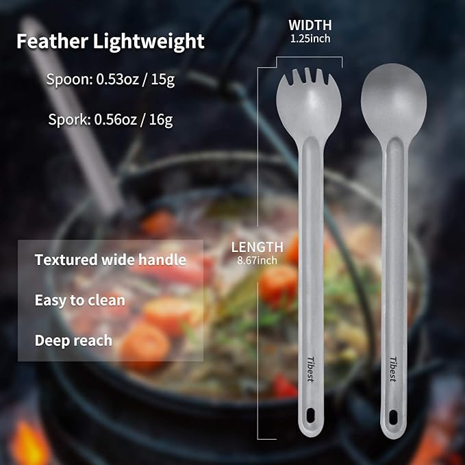 Titanium Spork Long Handle, Ultra Lightweight Camping Utensil for Backpacking Camping, Hiking