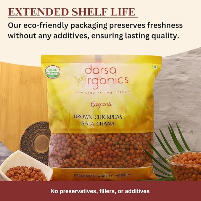 Darsa Organics Kala Chana 2 lb | Brown Chickpeas, Black Gram Lentils | USDA Organic, Non-GMO | Rich