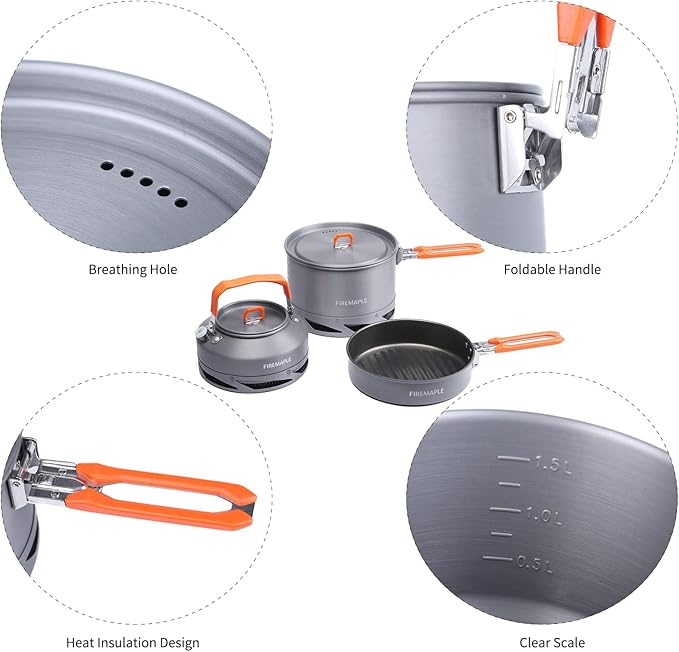 Fire-Maple Feast 4 Piece Camping Cookware Cookware Cookware Kit Outdoor Cookware Set with Pots