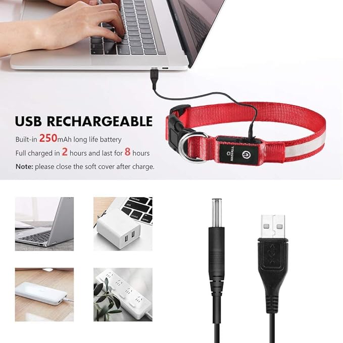 MASBRILL LED Dog Collar,Light Up Dog Collars Rechargeable Waterproof Night Walking Glow Dog Collar