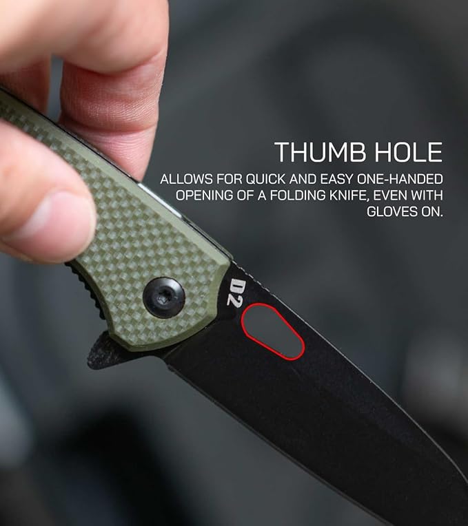 704 Gear Wildcat Lite EDC Folding Pocket Knife | Compact Size D2 Wharncliffe Blade with Thumbhole