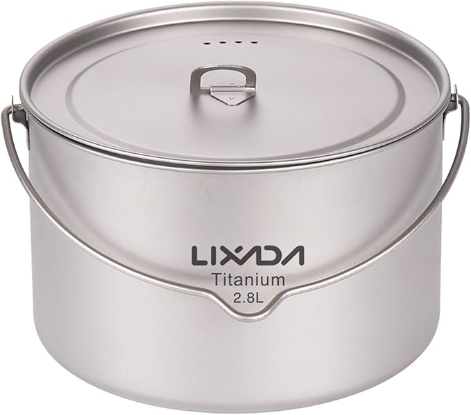 Lixada 1100ml/2800ml Titanium Pot Ultralight Portable Hanging Pot with Lid and Foldable Handle