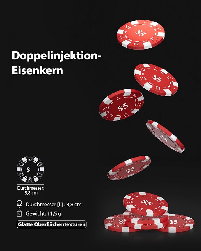 Poker Chips 1000 Chips Set with Denominations, 11.5g Weighted Numbered Casino Chips Set, 2 Decks
