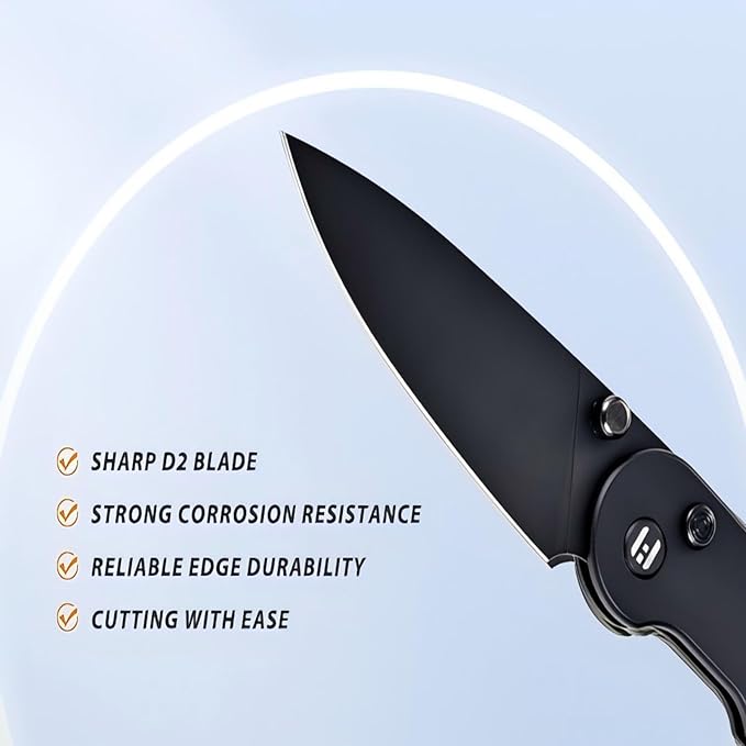 Hightron Birdidi Folding Pocket Knife, 2.91" D2 Blade Aluminum Handle with Deep-Carry Clip, Sharp