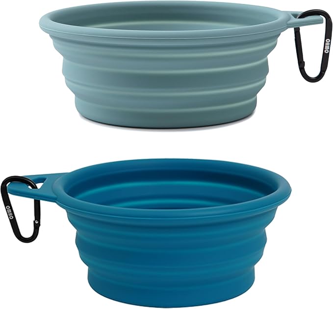 OHMO Large Collapsible Dog Bowls, (2 Pack 27oz/800ml) Premium Silicone Portable Travel Water Food